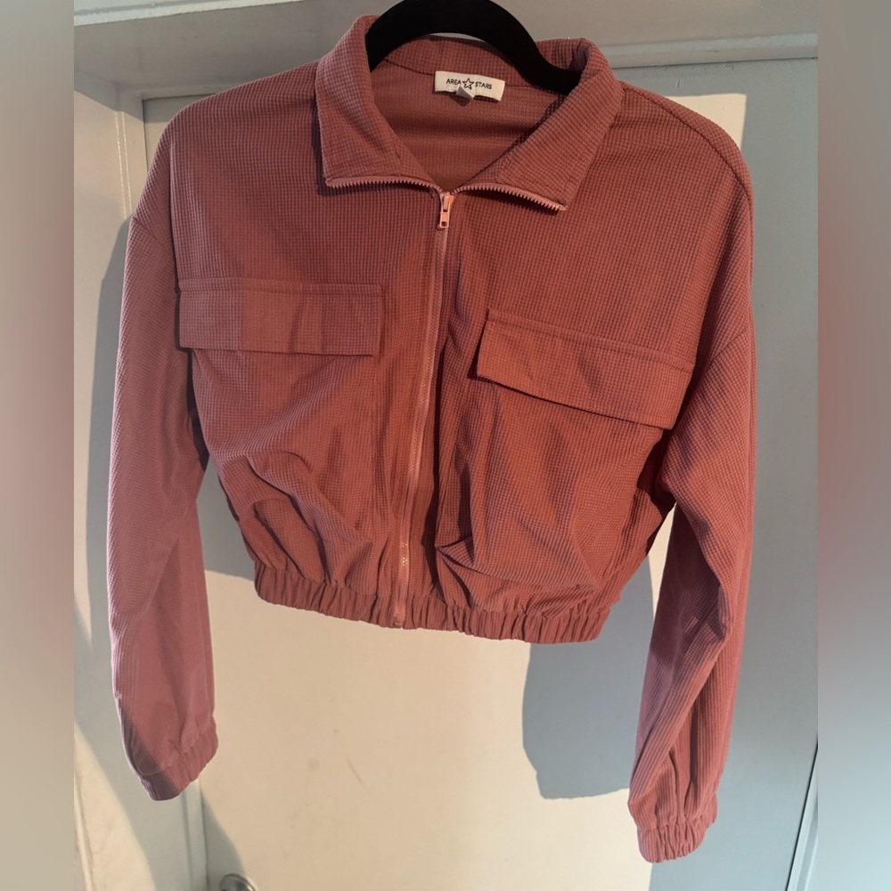 Area Stars Pink Ribbed Bomber Jacket
